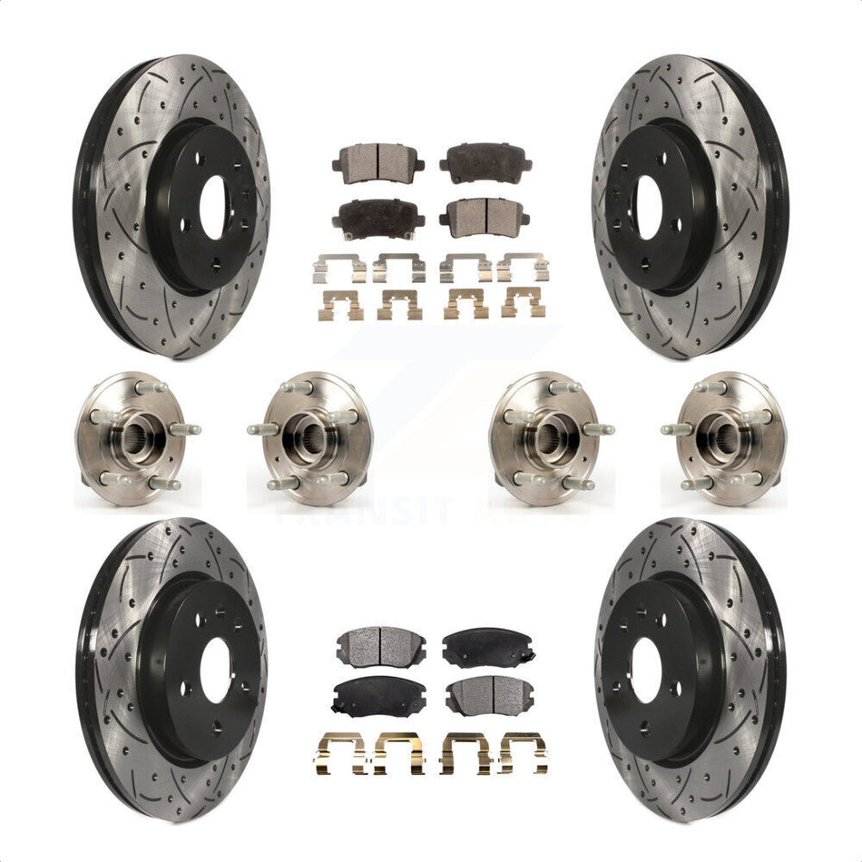 Front Rear Hub Bearings Assembly Coated Disc Brake Rotors And Semi-Metallic Pads Kit (10Pc) For 2018-2019 Chevrolet Impala KBB-110903 by Transit Auto