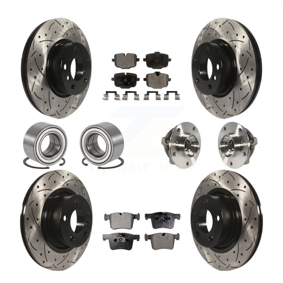Front Rear Wheel Hub Bearings Assembly Coated Disc Brake Rotors And Semi-Metallic Pads Shoes Kit (10Pc) For 2012 BMW X3 From 10 11 KBB-110906 by Transit Auto