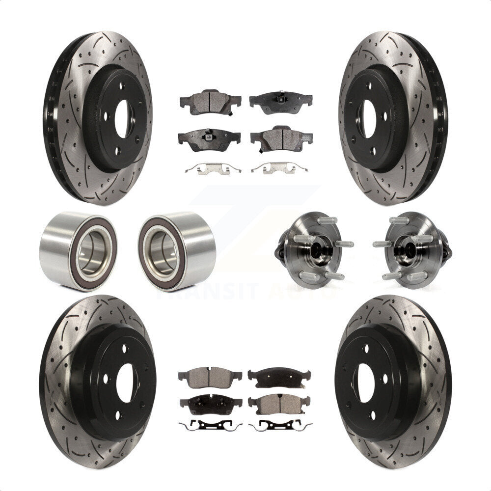 Front Rear Wheel Hub Bearings Assembly Coated Disc Brake Rotors And Semi-Metallic Pads Shoes Kit (10Pc) For Dodge Durango KBB-110908 by Transit Auto
