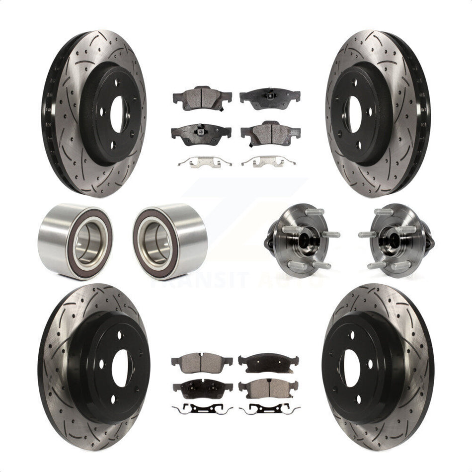 Front Rear Wheel Hub Bearings Assembly Coated Disc Brake Rotors And Semi-Metallic Pads Shoes Kit (10Pc) For Dodge Durango KBB-110908 by Transit Auto