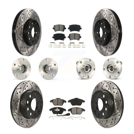 Front Rear Hub Bearings Assembly Coated Disc Brake Rotors And Semi-Metallic Pads Kit (10Pc) For 2006-2009 Volkswagen Rabbit 4 Bolt Mounting Flange KBB-110998 by Transit Auto