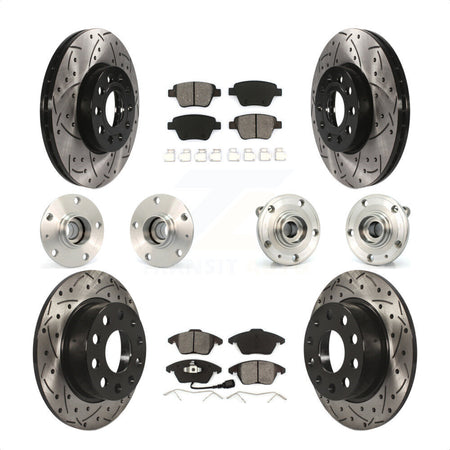Front Rear Hub Bearings Assembly Coated Disc Brake Rotors And Semi-Metallic Pads Kit (10Pc) For 2013 Volkswagen Beetle 2.5L With 253mm Diameter Rotor KBB-111000 by Transit Auto