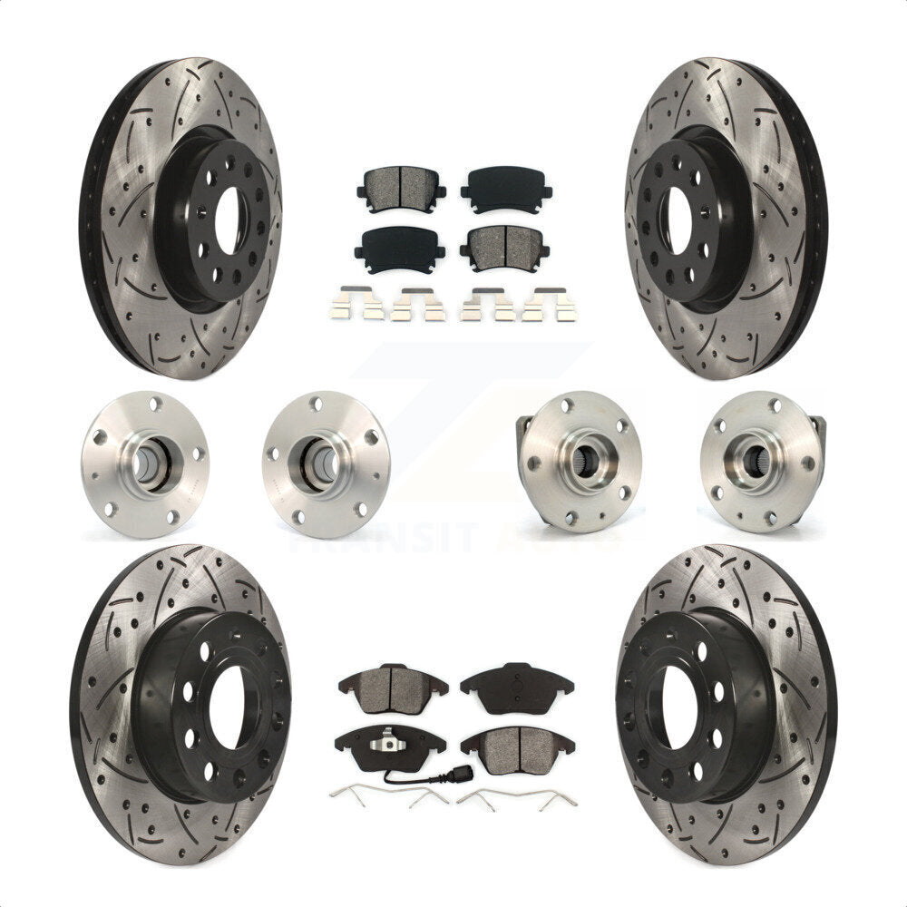 Front Rear Hub Bearings Assembly Coated Disc Brake Rotors And Semi-Metallic Pads Kit (10Pc) For 2008 Audi A3 FWD From Chassis VIN #8P8057779 KBB-111002 by Transit Auto