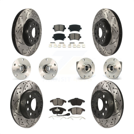 Front Rear Hub Bearings Assembly Coated Disc Brake Rotors And Semi-Metallic Pads Kit (10Pc) For 2008 Audi A3 FWD From Chassis VIN #8P8057779 KBB-111002 by Transit Auto