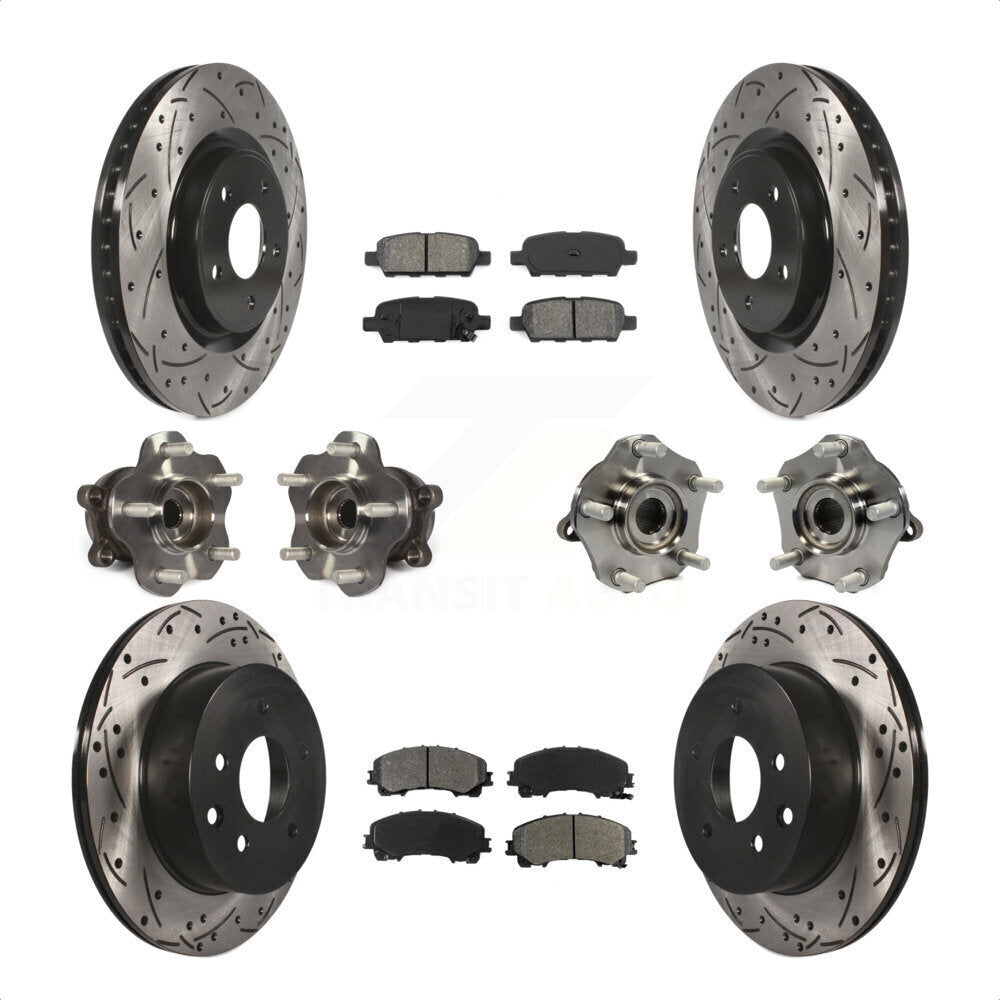 Front Rear Hub Bearings Assembly Coated Disc Brake Rotors And Semi-Metallic Pads Kit (10Pc) For Nissan Rogue KBB-111093 by Transit Auto