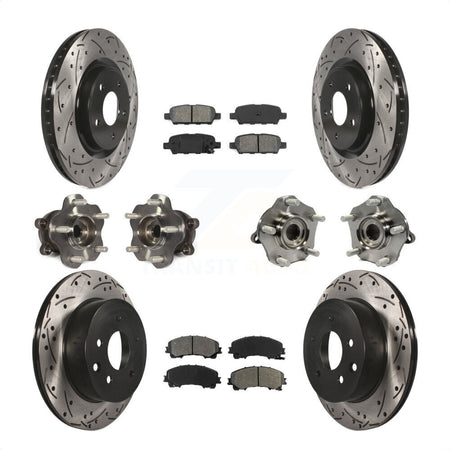 Front Rear Hub Bearings Assembly Coated Disc Brake Rotors And Semi-Metallic Pads Kit (10Pc) For Nissan Rogue KBB-111093 by Transit Auto