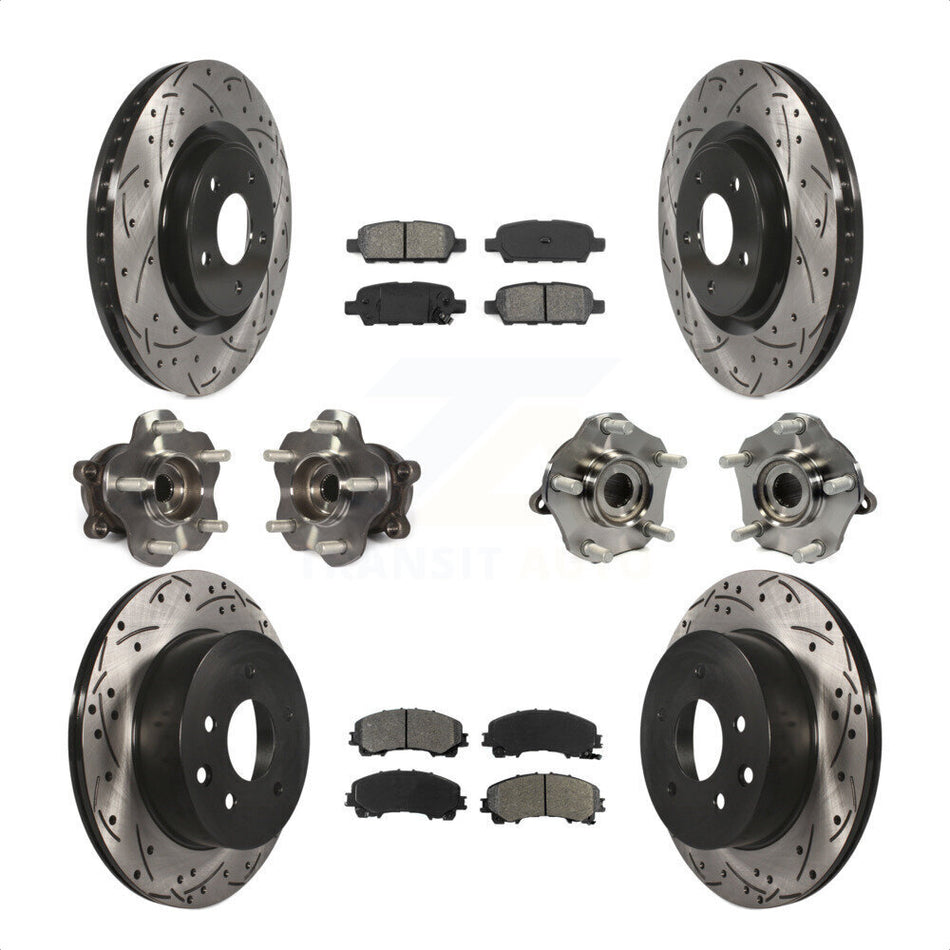 Front Rear Hub Bearings Assembly Coated Disc Brake Rotors And Semi-Metallic Pads Kit (10Pc) For Nissan Rogue KBB-111093 by Transit Auto