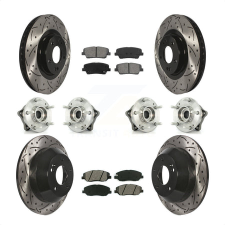 Front Rear Hub Bearings Assembly Coated Disc Brake Rotors And Semi-Metallic Pads Kit (10Pc) For 2013-2014 Hyundai Santa Fe AWD with 3.3L With ABS Brakes KBB-111112 by Transit Auto