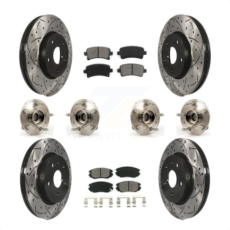 Front Rear Hub Bearings Assembly Coated Disc Brake Rotors And Semi-Metallic Pads Kit (10Pc) For 2018-2019 Chevrolet Impala KBB-111122 by Transit Auto