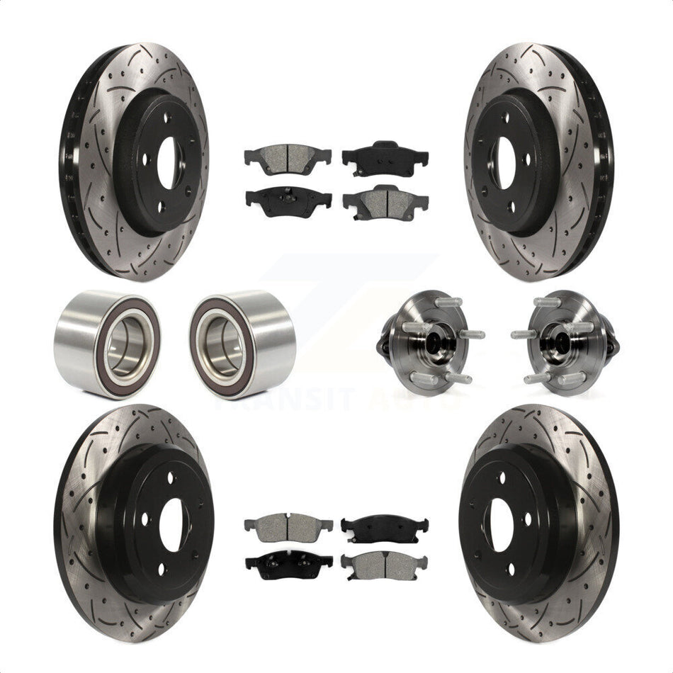 Front Rear Wheel Hub Bearings Assembly Coated Disc Brake Rotors And Semi-Metallic Pads Shoes Kit (10Pc) For Dodge Durango KBB-111127 by Transit Auto