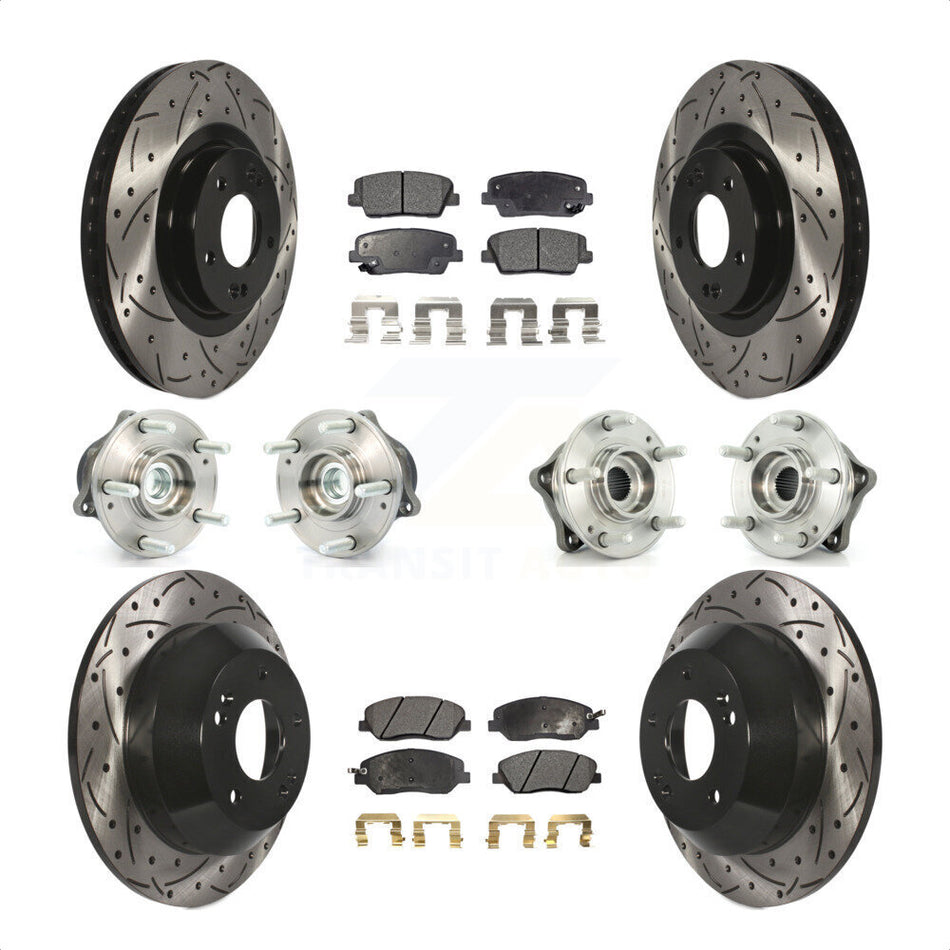 Front Rear Hub Bearings Assembly Coated Disc Brake Rotors And Ceramic Pads Kit (10Pc) For 2013-2014 Hyundai Santa Fe FWD with 3.3L With ABS Brakes KBB-111205 by Transit Auto