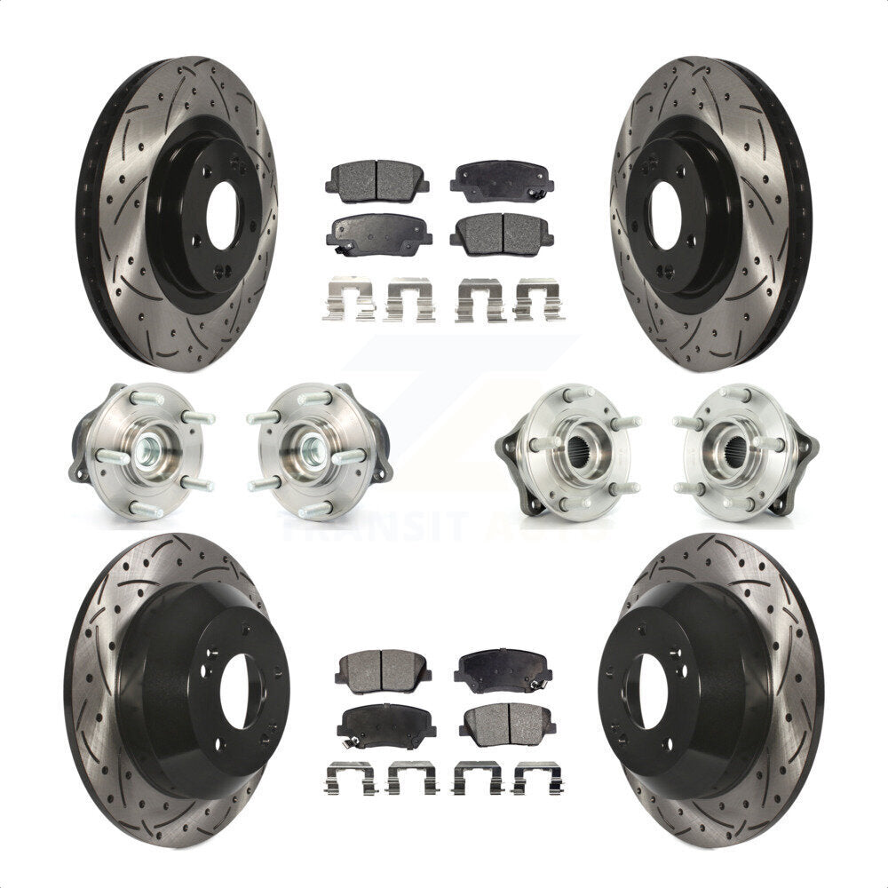 Front Rear Hub Bearings Assembly Coated Disc Brake Rotors And Ceramic Pads Kit (10Pc) For 2013-2014 Hyundai Santa Fe Sport FWD with 2.4L 2.0L KBB-111206 by Transit Auto