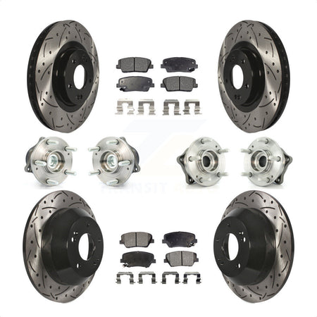 Front Rear Hub Bearings Assembly Coated Disc Brake Rotors And Ceramic Pads Kit (10Pc) For 2013-2014 Hyundai Santa Fe Sport FWD with 2.4L 2.0L KBB-111206 by Transit Auto
