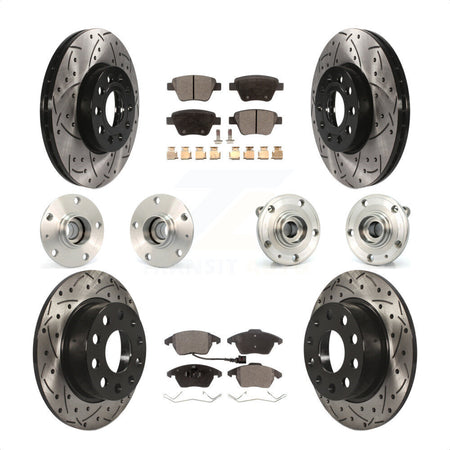 Front Rear Hub Bearings Assembly Coated Disc Brake Rotors And Ceramic Pads Kit (10Pc) For 2013 Volkswagen Beetle 2.5L With 253mm Diameter Rotor KBB-111219 by Transit Auto