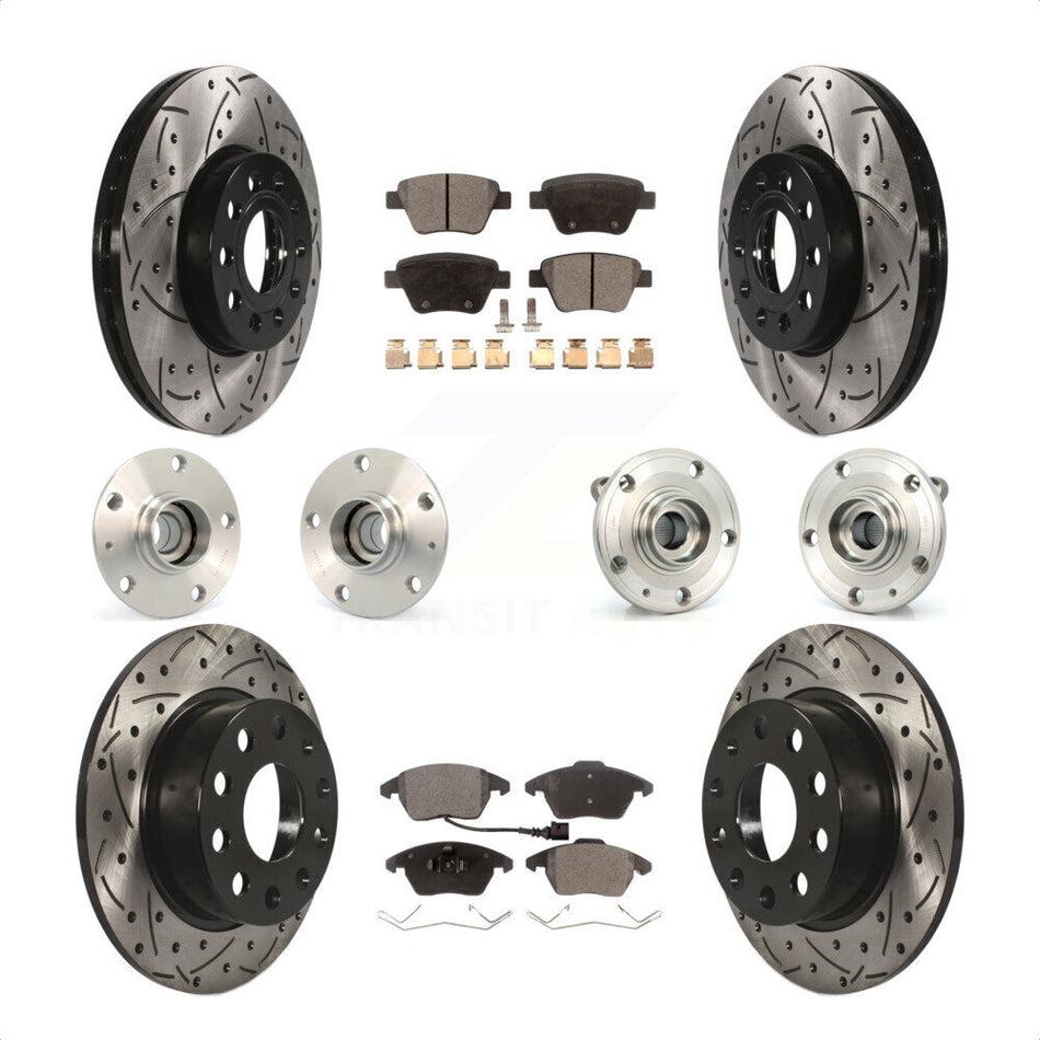 Front Rear Hub Bearings Assembly Coated Disc Brake Rotors And Ceramic Pads Kit (10Pc) For 2013 Volkswagen Beetle 2.5L With 253mm Diameter Rotor KBB-111219 by Transit Auto