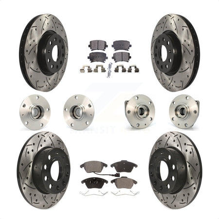 Front Rear Hub Bearings Assembly Coated Disc Brake Rotors And Ceramic Pads Kit (10Pc) For 2008 Audi A3 FWD From Chassis VIN #8P8057779 KBB-111221 by Transit Auto
