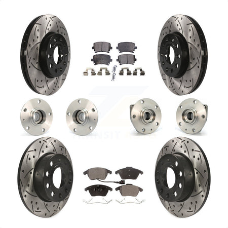 Front Rear Hub Bearings Assembly Coated Disc Brake Rotors And Ceramic Pads Kit (10Pc) For 2006-2009 Volkswagen Rabbit 3 Bolt Mounting Flange KBB-111224 by Transit Auto