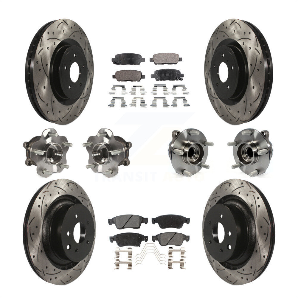 Front Rear Hub Bearings Assembly Coated Disc Brake Rotors And Ceramic Pads Kit (10Pc) For 2014 INFINITI Q60 Sport with RWD Without Package KBB-111254 by Transit Auto