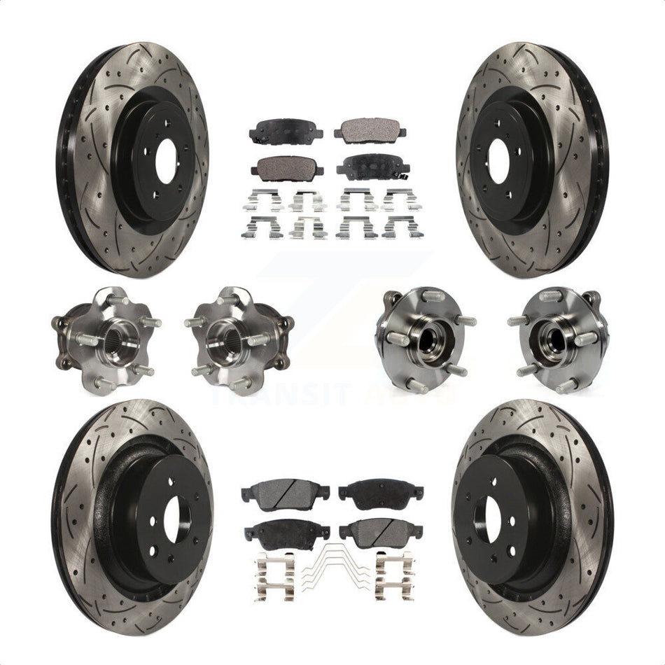 Front Rear Hub Bearings Assembly Coated Disc Brake Rotors And Ceramic Pads Kit (10Pc) For 2014 INFINITI Q60 Sport with RWD Without Package KBB-111254 by Transit Auto