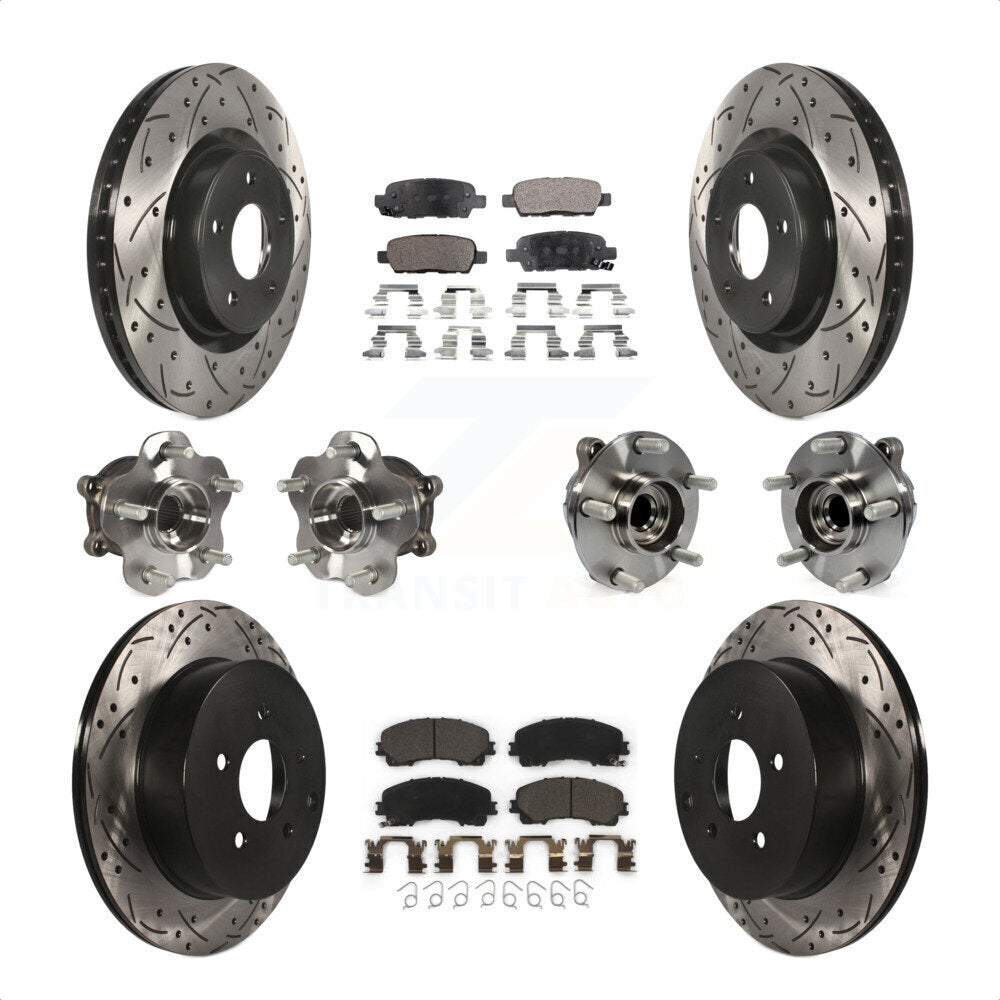 Front Rear Hub Bearings Assembly Coated Disc Brake Rotors And Ceramic Pads Kit (10Pc) For INFINITI Q50 Base Premium with RWD KBB-111257 by Transit Auto