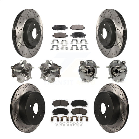 Front Rear Hub Bearings Assembly Coated Disc Brake Rotors And Ceramic Pads Kit (10Pc) For INFINITI Q50 Base Premium with RWD KBB-111257 by Transit Auto