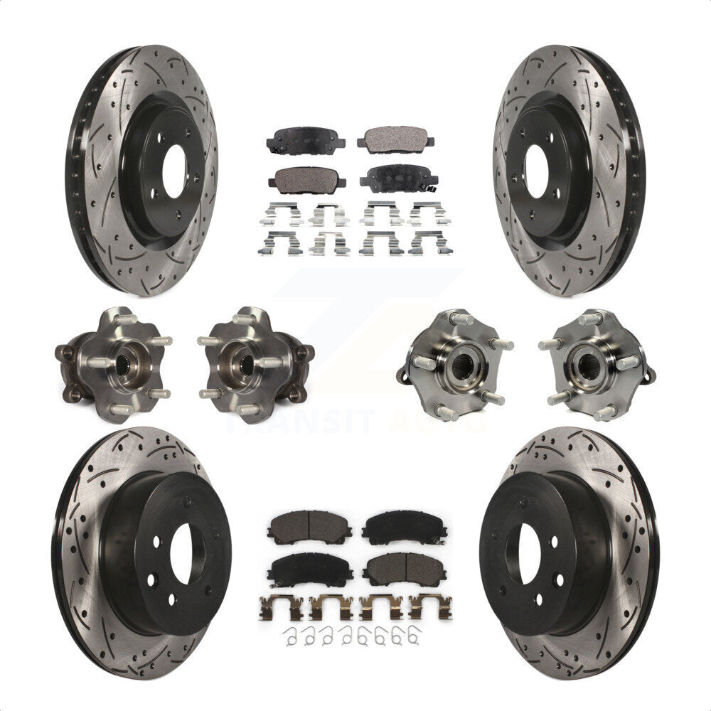 Front Rear Hub Bearings Assembly Coated Disc Brake Rotors And Ceramic Pads Kit (10Pc) For Nissan Rogue KBB-111313 by Transit Auto