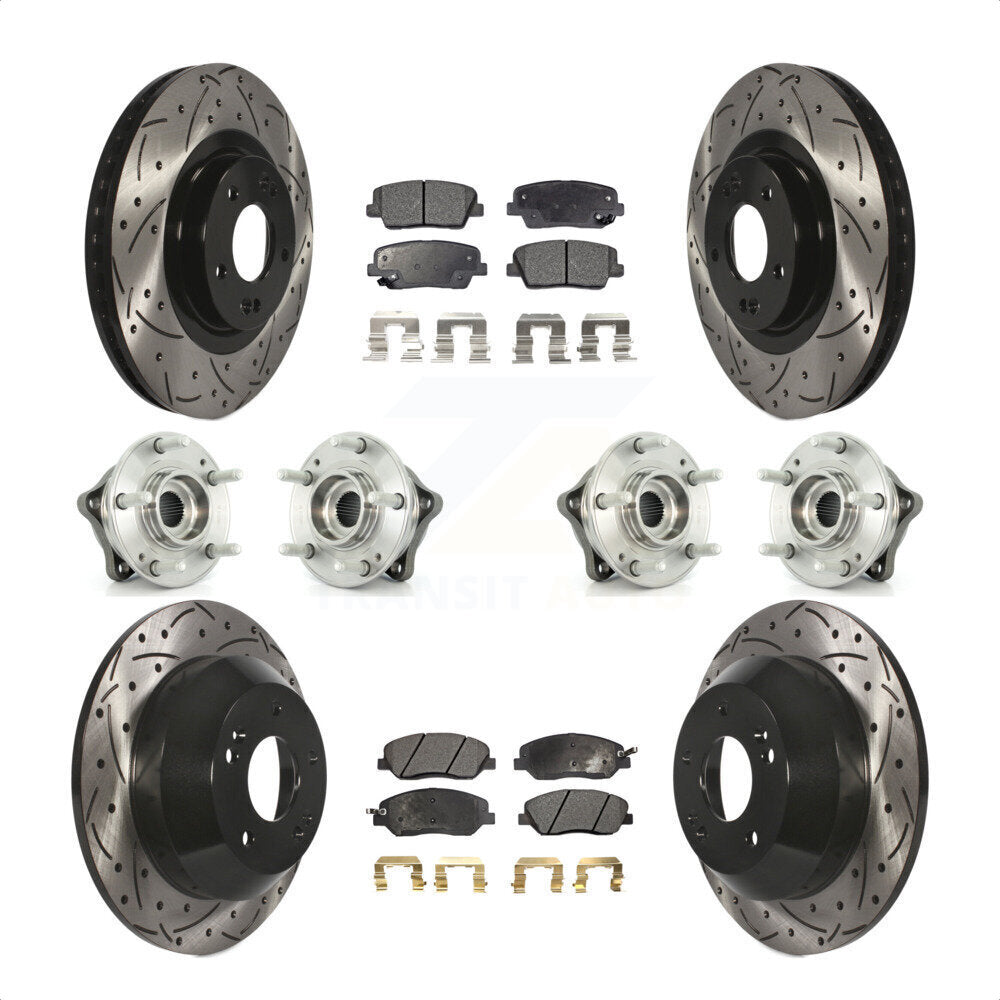Front Rear Hub Bearings Assembly Coated Disc Brake Rotors And Ceramic Pads Kit (10Pc) For 2013-2014 Hyundai Santa Fe AWD with 3.3L With ABS Brakes KBB-111337 by Transit Auto