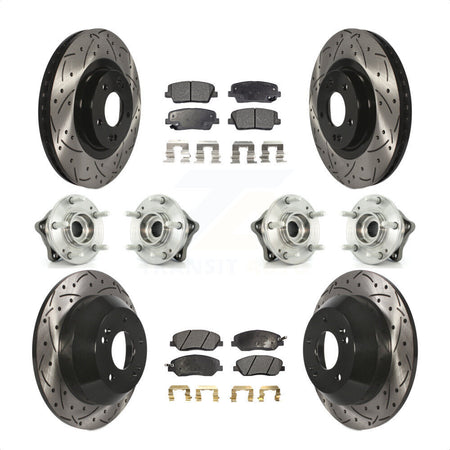 Front Rear Hub Bearings Assembly Coated Disc Brake Rotors And Ceramic Pads Kit (10Pc) For 2013-2014 Hyundai Santa Fe AWD with 3.3L With ABS Brakes KBB-111337 by Transit Auto