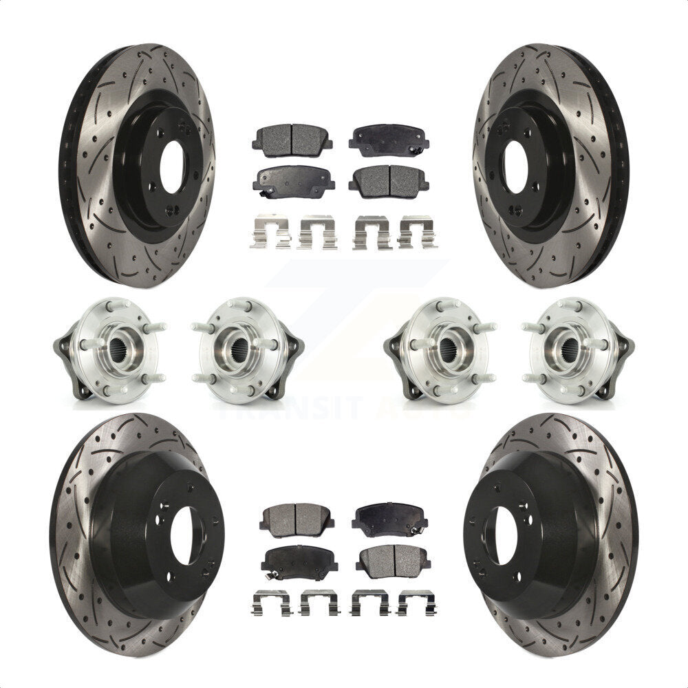 Front Rear Hub Bearings Assembly Coated Disc Brake Rotors And Ceramic Pads Kit (10Pc) For 2013-2014 Hyundai Santa Fe Sport AWD with 2.4L 2.0L KBB-111338 by Transit Auto