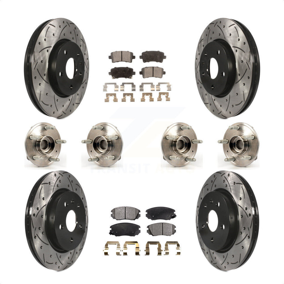Front Rear Hub Bearings Assembly Coated Disc Brake Rotors And Ceramic Pads Kit (10Pc) For 2018-2019 Chevrolet Impala KBB-111348 by Transit Auto