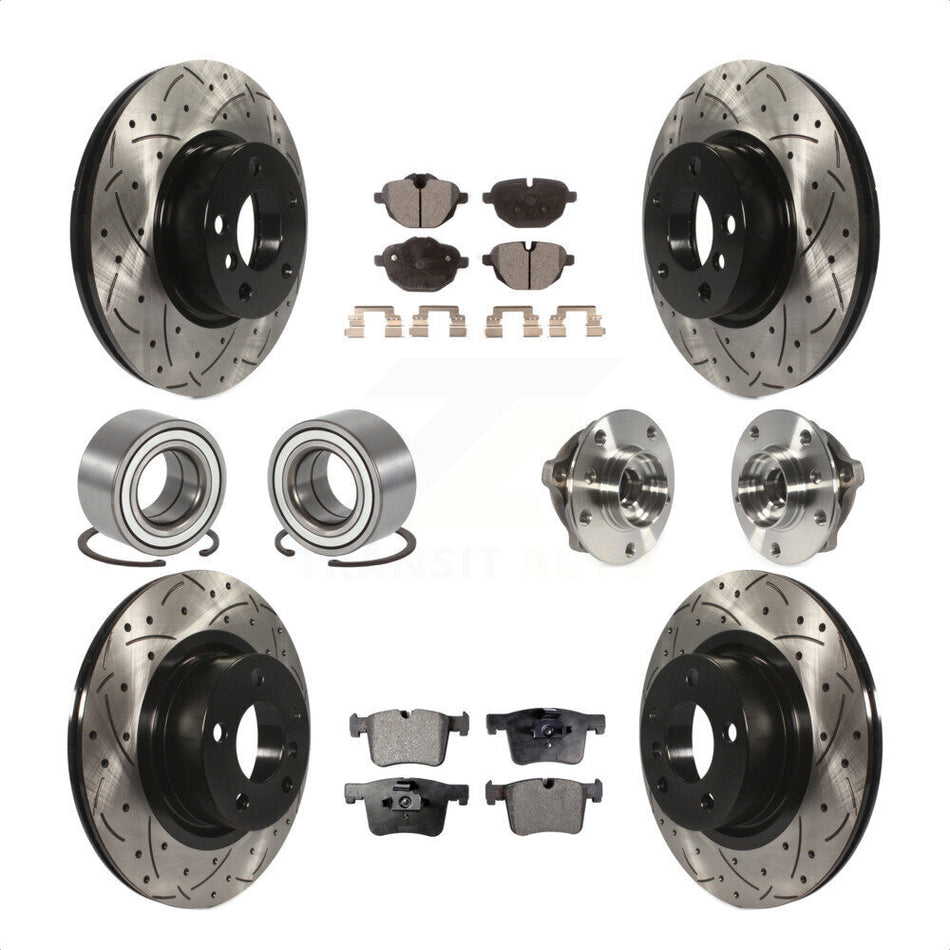 Front Rear Wheel Hub Bearings Assembly Coated Disc Brake Rotors And Ceramic Pads Shoes Kit (10Pc) For BMW X3 KBB-111354 by Transit Auto