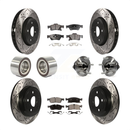 Front Rear Wheel Hub Bearings Assembly Coated Disc Brake Rotors And Ceramic Pads Shoes Kit (10Pc) For Dodge Durango KBB-111355 by Transit Auto