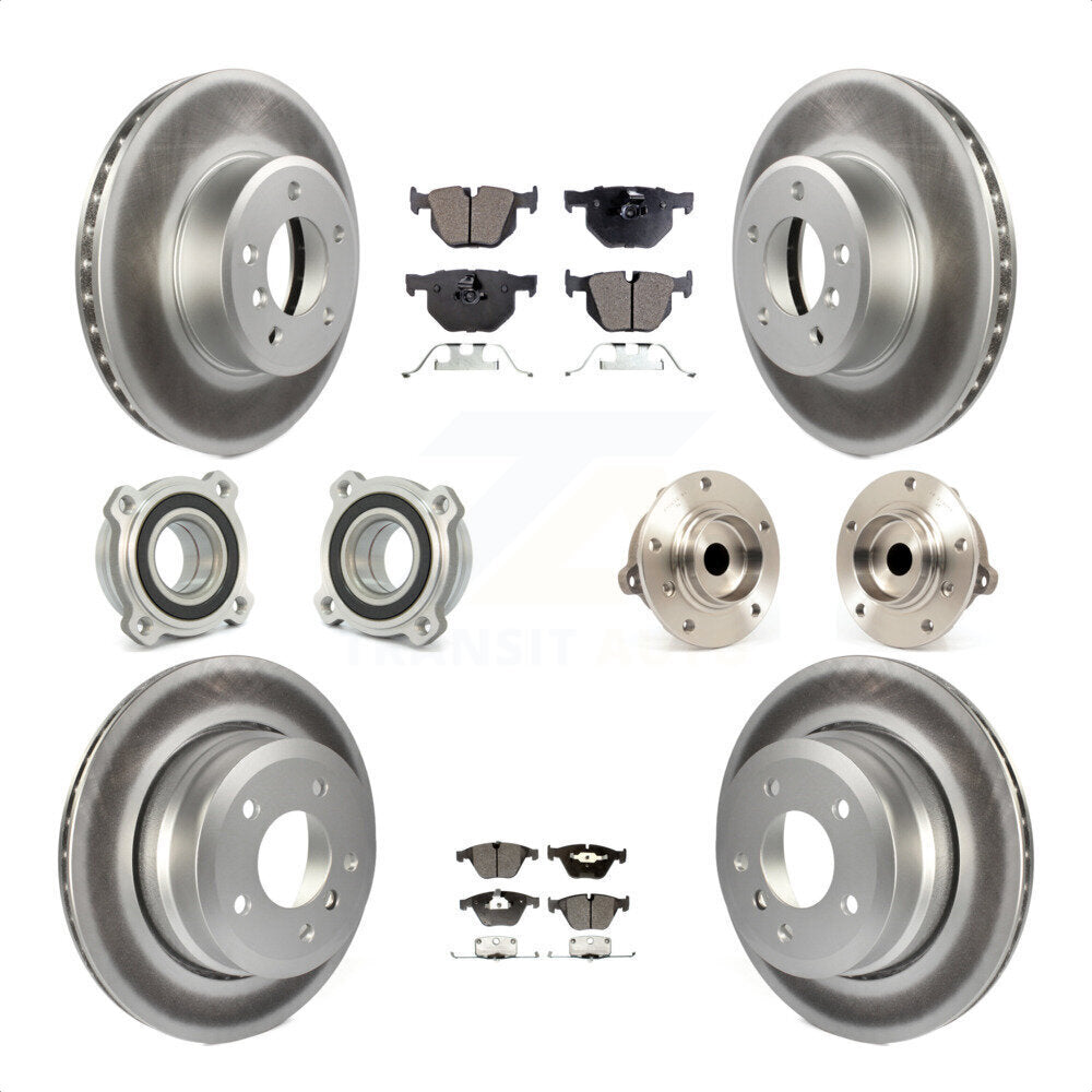 Front Rear Hub Bearings Assembly Coated Disc Brake Rotors And Semi-Metallic Pads Kit (10Pc) For 2010 BMW 528i KBB-111472 by Transit Auto