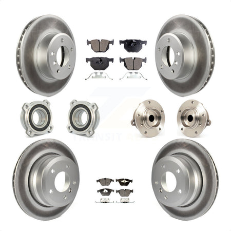 Front Rear Hub Bearings Assembly Coated Disc Brake Rotors And Semi-Metallic Pads Kit (10Pc) For 2010 BMW 528i KBB-111472 by Transit Auto
