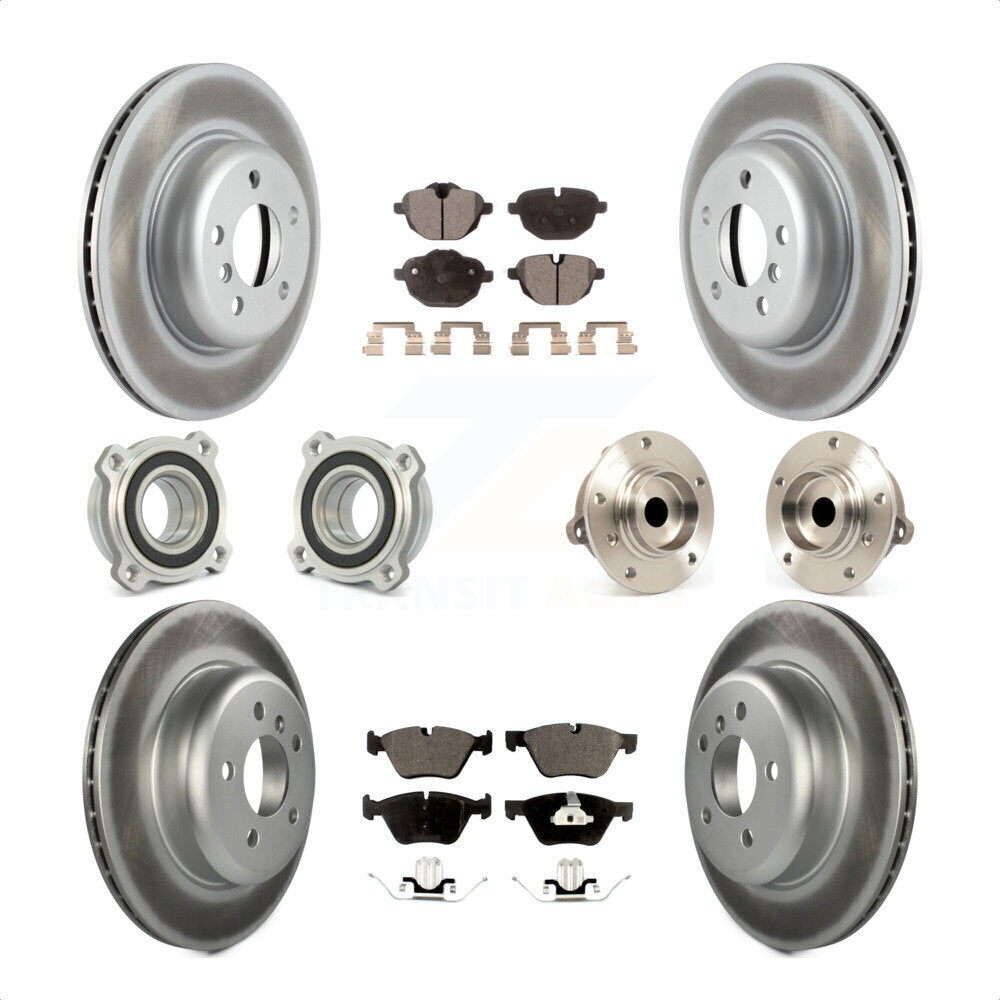 Front Rear Hub Bearings Assembly Coated Disc Brake Rotors And Semi-Metallic Pads Kit (10Pc) For 2011 BMW 528i Without Performance Brakes With 330mm Diameter Rotor KBB-111473 by Transit Auto