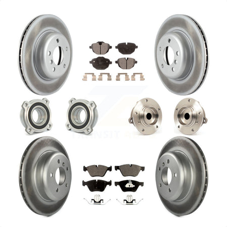 Front Rear Hub Bearings Assembly Coated Disc Brake Rotors And Semi-Metallic Pads Kit (10Pc) For 2011 BMW 528i Without Performance Brakes With 330mm Diameter Rotor KBB-111473 by Transit Auto