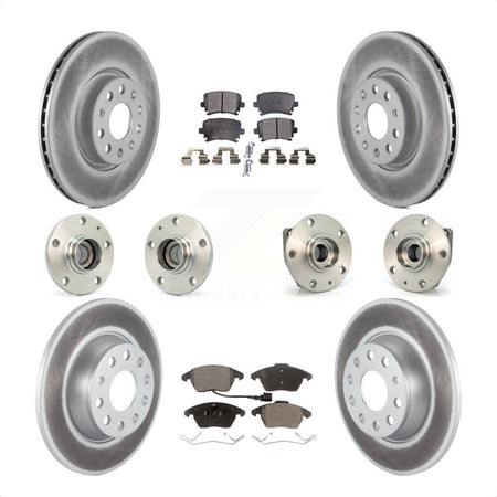 Front Rear Hub Bearings Assembly Coated Disc Brake Rotors And Semi-Metallic Pads Kit (10Pc) For 2007-2008 Volkswagen Eos 3 Bolt Mounting Flange KBB-111541 by Transit Auto