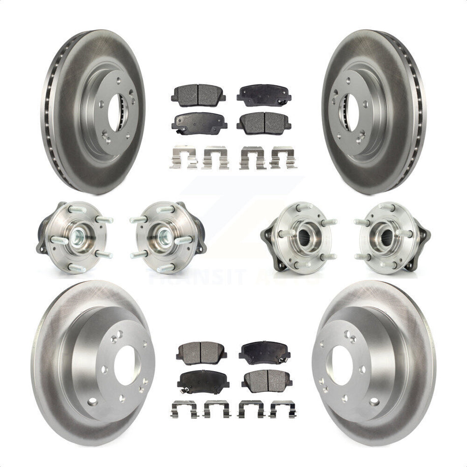 Front Rear Hub Bearings Assembly Coated Disc Brake Rotors And Semi-Metallic Pads Kit (10Pc) For Kia Sorento Hyundai Santa Fe With ABS Brakes FWD KBB-111545 by Transit Auto