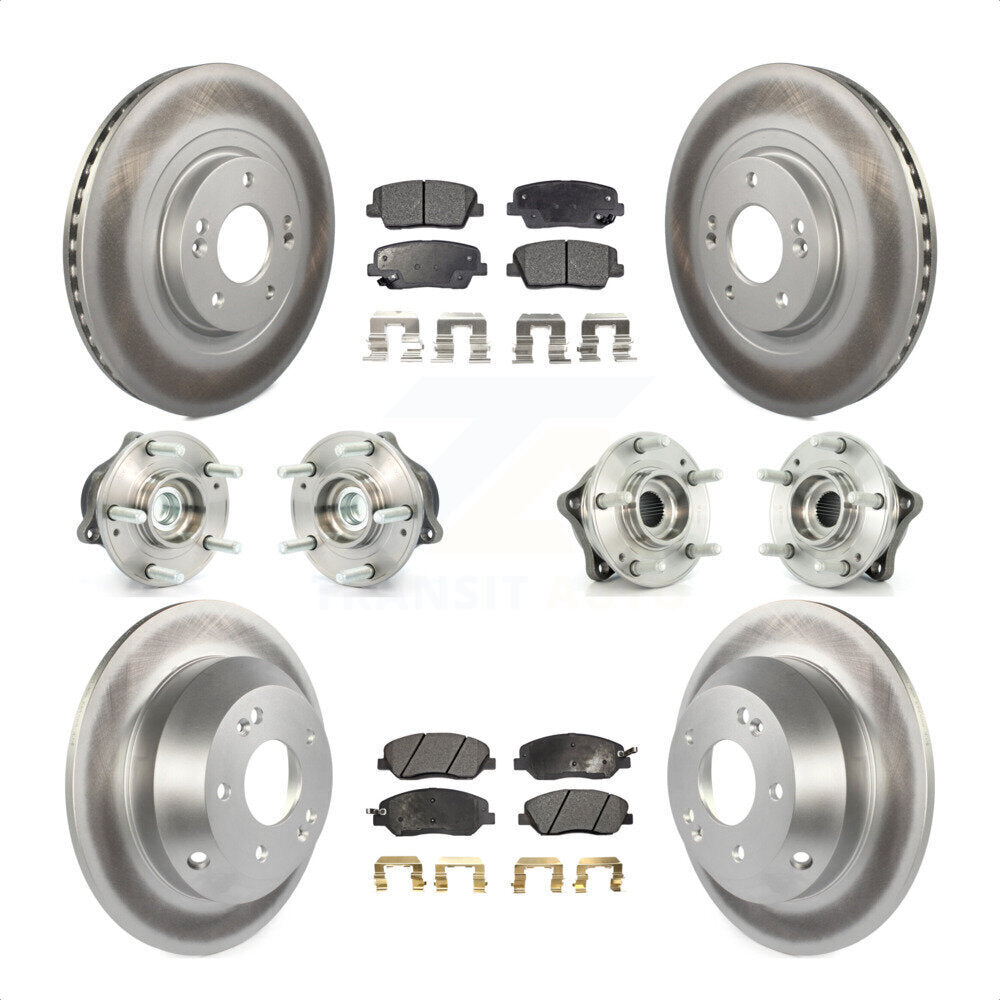 Front Rear Hub Bearings Assembly Coated Disc Brake Rotors And Semi-Metallic Pads Kit (10Pc) For 2013-2014 Hyundai Santa Fe FWD with 3.3L With ABS Brakes KBB-111546 by Transit Auto