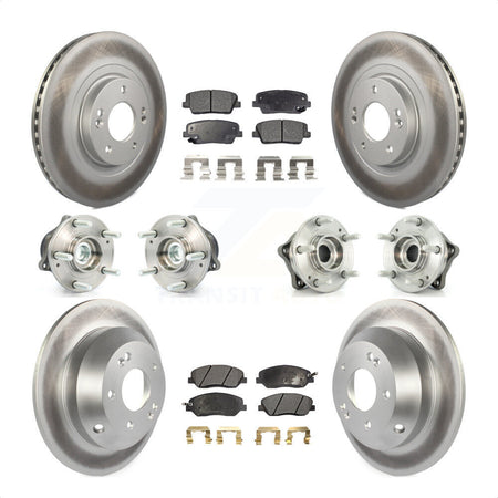 Front Rear Hub Bearings Assembly Coated Disc Brake Rotors And Semi-Metallic Pads Kit (10Pc) For 2013-2014 Hyundai Santa Fe FWD with 3.3L With ABS Brakes KBB-111546 by Transit Auto
