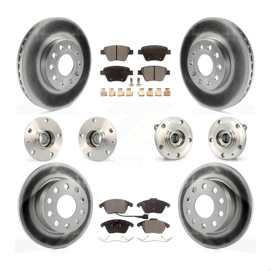 Front Rear Hub Bearings Assembly Coated Disc Brake Rotors And Semi-Metallic Pads Kit (10Pc) For 2013 Volkswagen Beetle 2.5L With 253mm Diameter Rotor KBB-111562 by Transit Auto