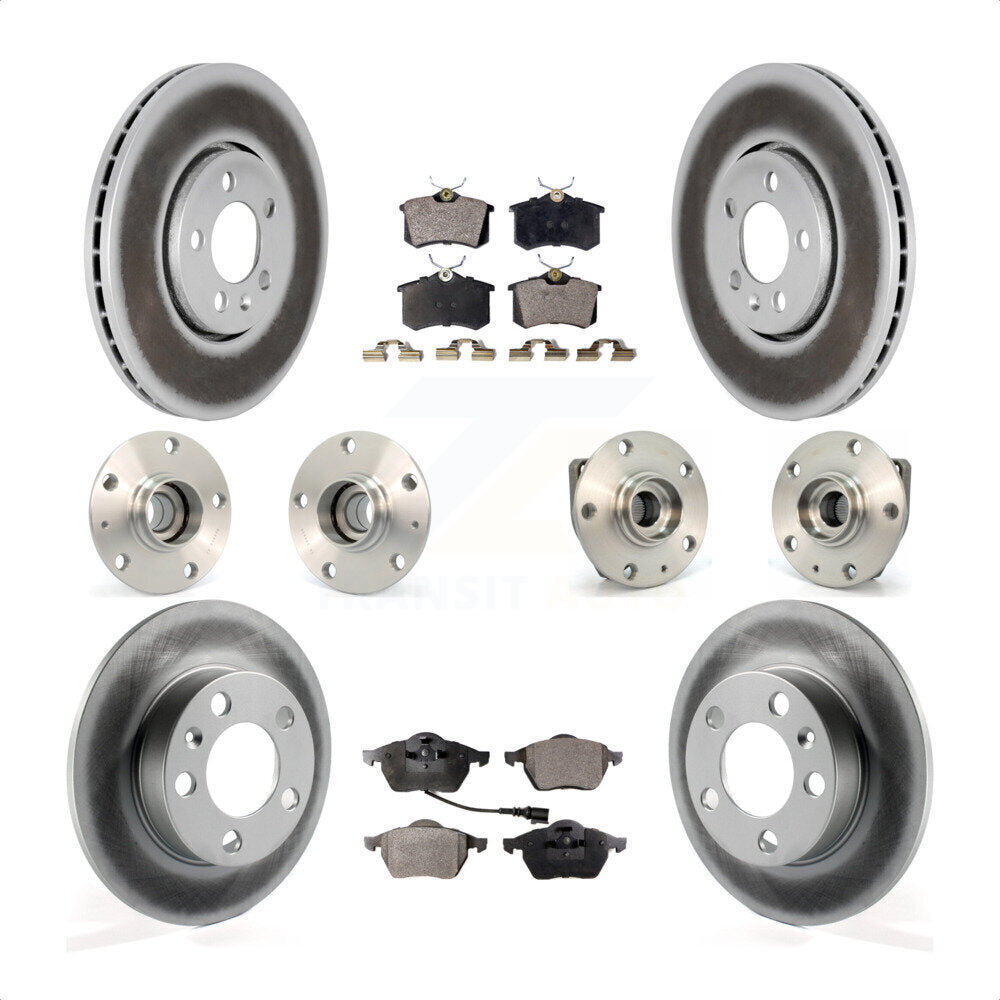 Front Rear Hub Bearings Assembly Coated Disc Brake Rotors And Semi-Metallic Pads Kit (10Pc) For 2006 Volkswagen Golf 1.8L KBB-111565 by Transit Auto