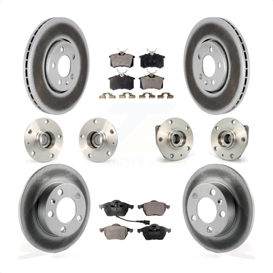 Front Rear Hub Bearings Assembly Coated Disc Brake Rotors And Semi-Metallic Pads Kit (10Pc) For 2006 Volkswagen Golf 1.8L KBB-111565 by Transit Auto