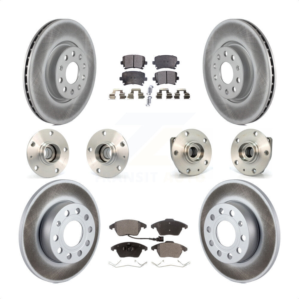 Front Rear Hub Bearings Assembly Coated Disc Brake Rotors And Semi-Metallic Pads Kit (10Pc) For 2008 Audi A3 FWD From Chassis VIN #8P8057779 KBB-111566 by Transit Auto