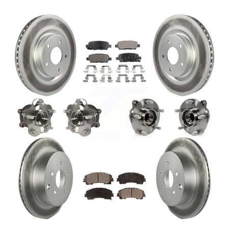 Front Rear Hub Bearings Assembly Coated Disc Brake Rotors And Semi-Metallic Pads Kit (10Pc) For INFINITI Q50 Base Premium with RWD KBB-111632 by Transit Auto