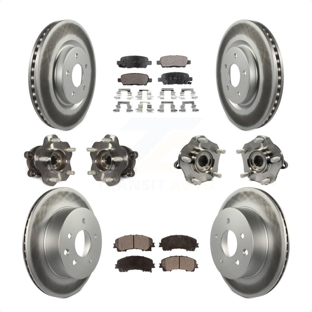 Front Rear Hub Bearings Assembly Coated Disc Brake Rotors And Semi-Metallic Pads Kit (10Pc) For Nissan Rogue KBB-111700 by Transit Auto