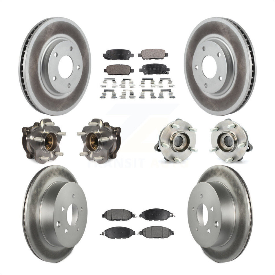 Front Rear Hub Bearings Assembly Coated Disc Brake Rotors And Semi-Metallic Pads Kit (10Pc) For 2016 Nissan Pathfinder 4WD From 11 15 KBB-111704 by Transit Auto