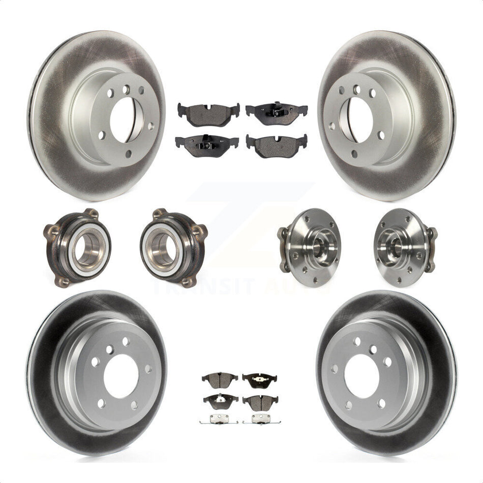 Front Rear Hub Bearings Assembly Coated Disc Brake Rotors And Semi-Metallic Pads Kit (10Pc) For 2013-2014 BMW X1 xDrive28i with AWD KBB-111707 by Transit Auto