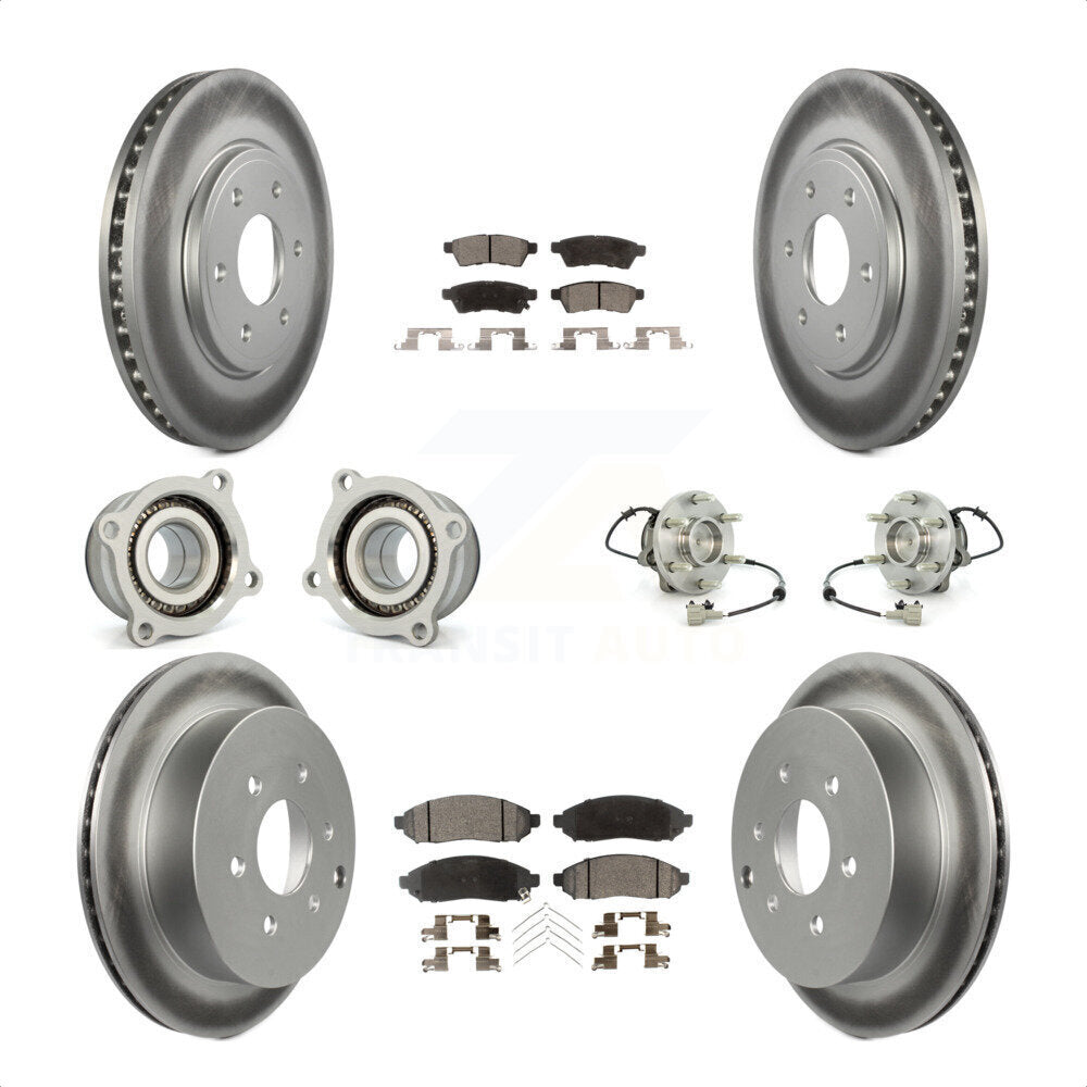 Front Rear Hub Bearings Assembly Coated Disc Brake Rotors And Semi-Metallic Pads Kit (10Pc) For Nissan Frontier Suzuki Equator KBB-111754 by Transit Auto