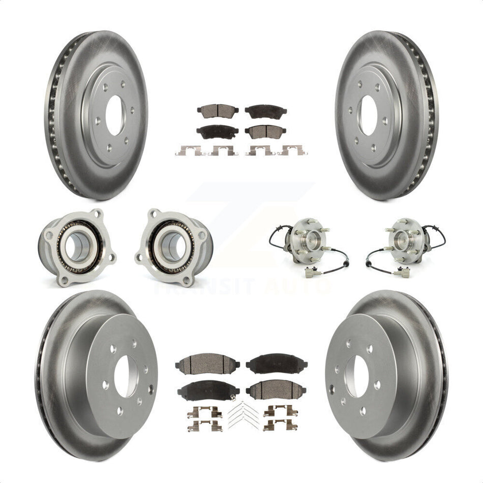 Front Rear Hub Bearings Assembly Coated Disc Brake Rotors And Semi-Metallic Pads Kit (10Pc) For Nissan Frontier Suzuki Equator KBB-111754 by Transit Auto